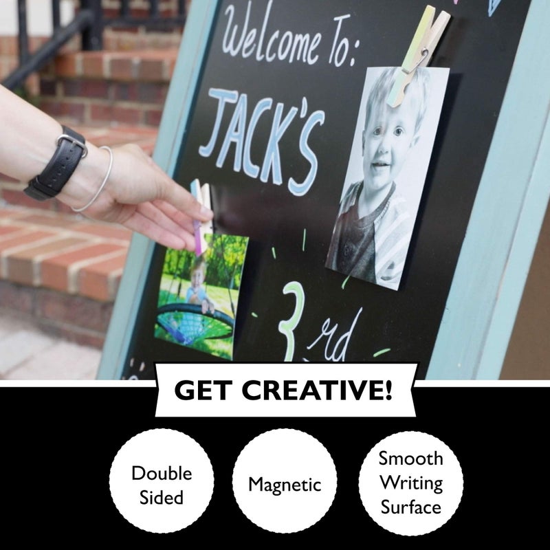 Ilyapa Wooden A-Frame Sign with Eraser & Chalk - 21 x 30 Inches Magnetic Sidewalk Chalkboard â€“ Black Menu Display for Restaurant, Business or Wedding - Image 5